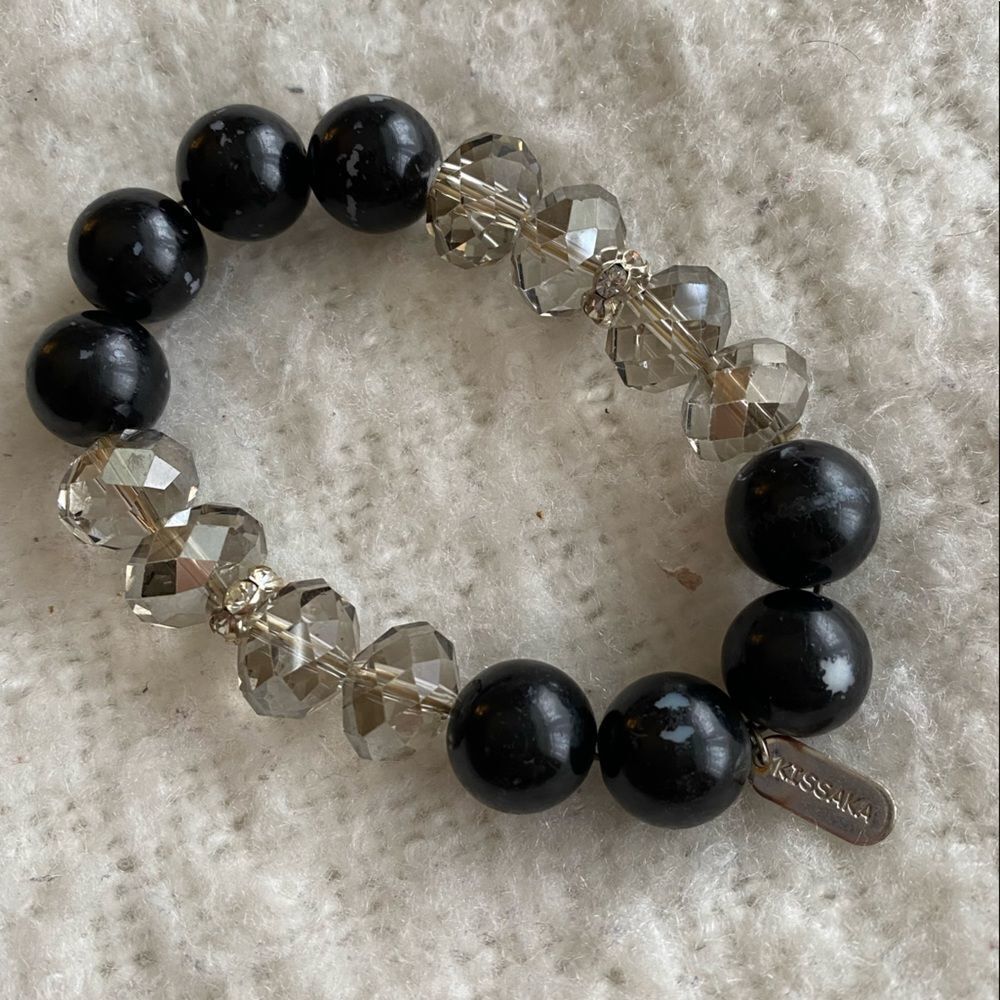 Vintage Black & Clear Beaded Bracelet Retro Statement Neutral Jewelry
